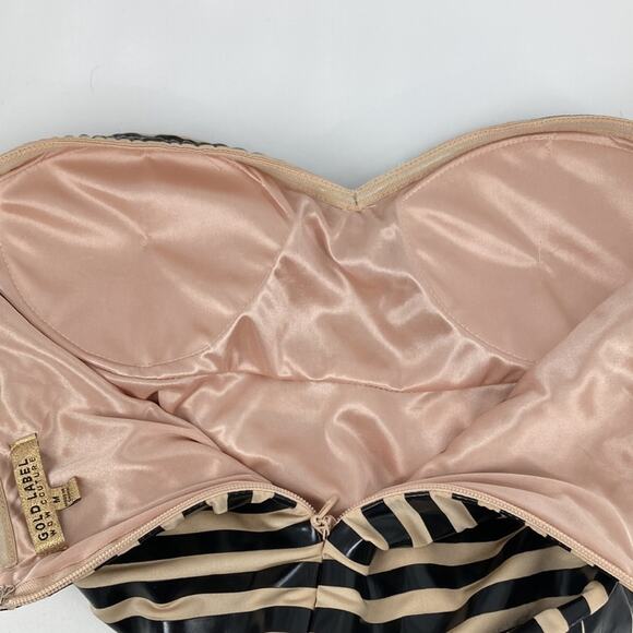 Gold Label Wow Couture Womens Tan Black Strapless Bodycon Dress Size M - Picture 5 of 11